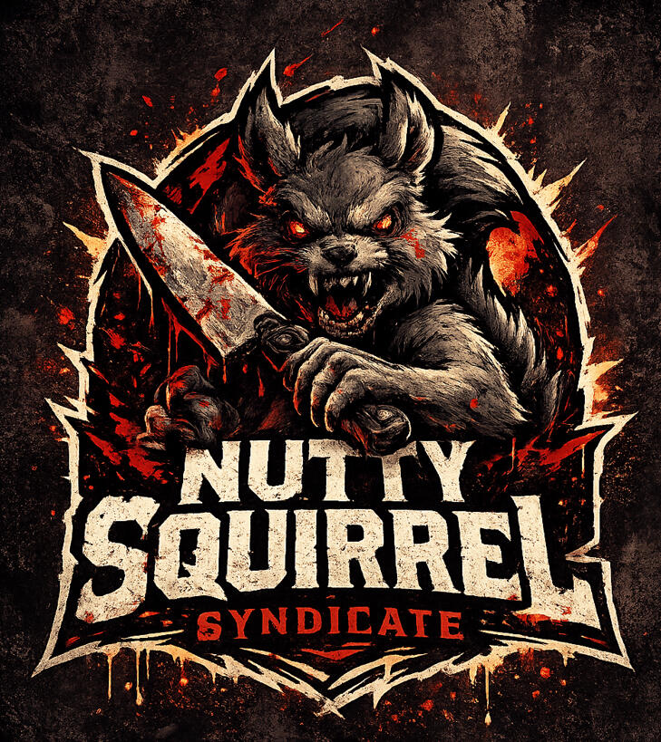 Nutty Squirrel Syndicate horror streaming and merch logo